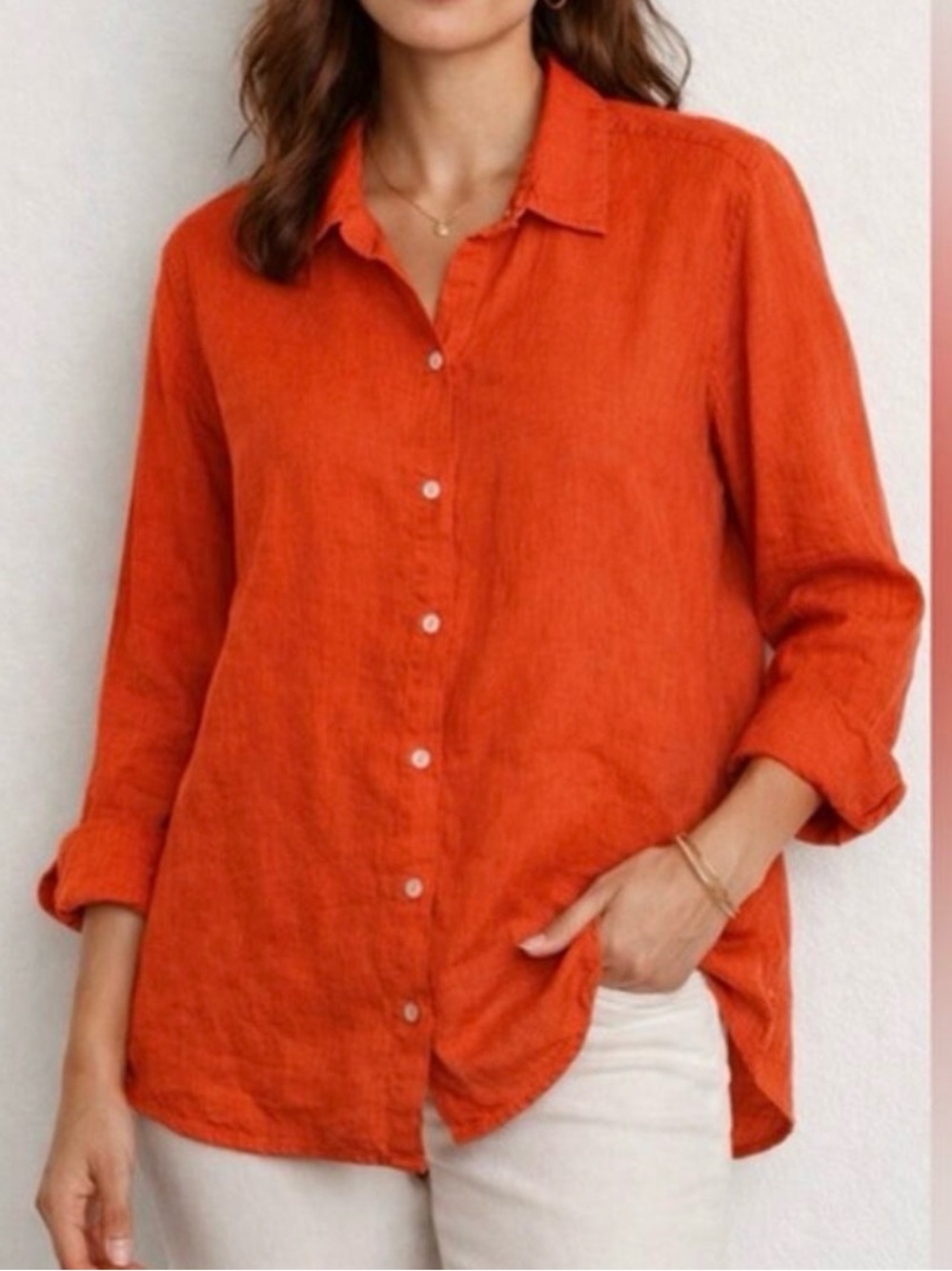 J. Jill Orange Peel Long Sleeve Button-Down Linen Shirt Blouse Sz 2X NWT Reg $89
